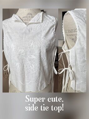 BRAND NEW! White Embroidered Side-Tie Top